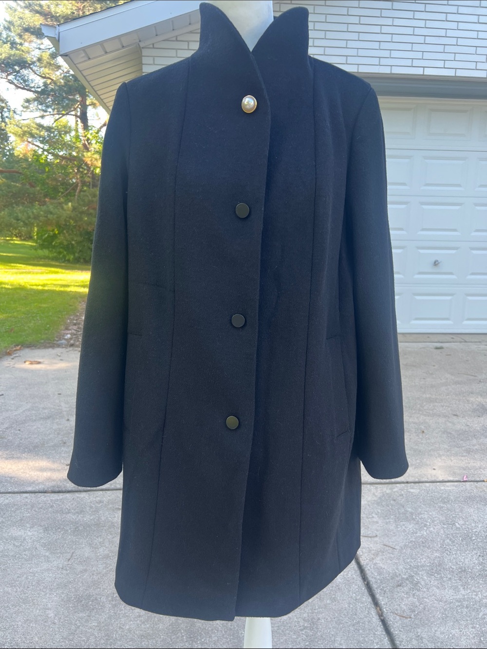 Kate Spade New York Black Wool Blend Stand Collar Coat - Size M
